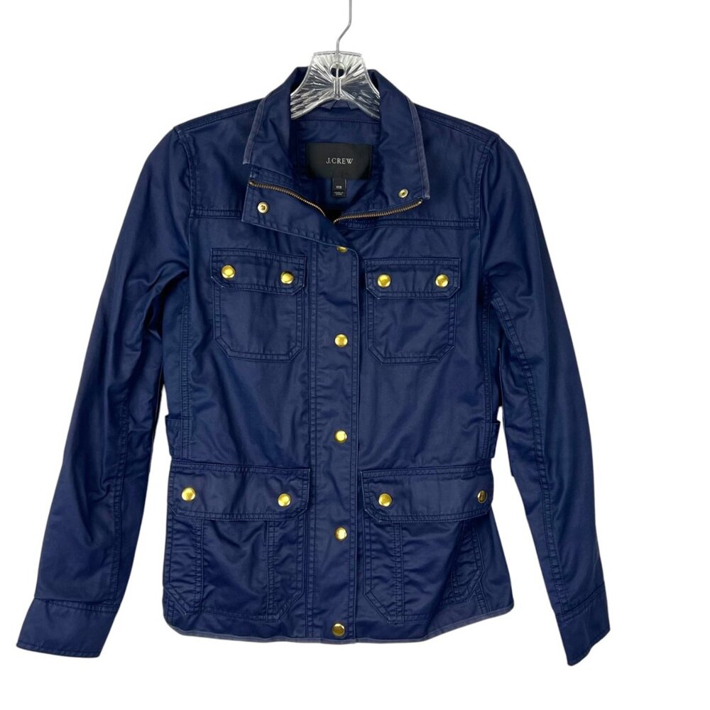 J Crew Womens Downtown Field Jacket Blue Waxed Cotton Military 19034 size XXS